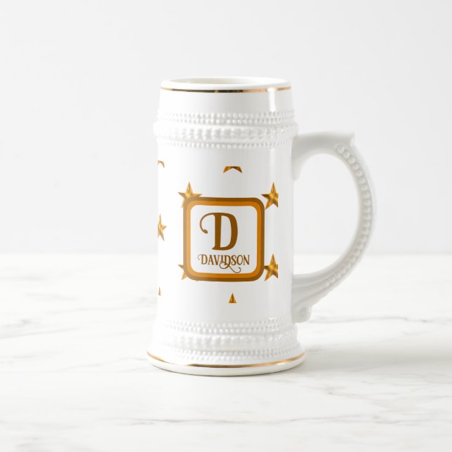 Monogram Gold Star Family Name Initial Keepsake Beer Stein (Right)