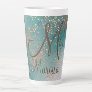 Monogram Gold Stars on Teal  Latte Mug