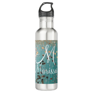 Monogram Gold Stars on Teal           Stainless St 710 Ml Water Bottle