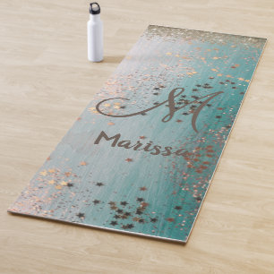 Monogram Gold Stars on Teal Yoga Mat