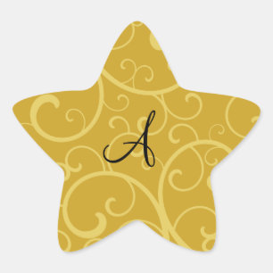 Monogram gold swirls star sticker
