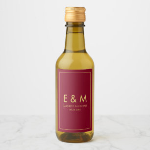 Monogram Gold Text Save the Date Burgundy Red Wine Label