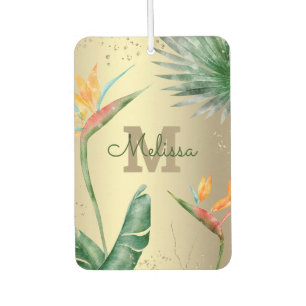 Monogram Gold Tropical Palm Foliage Floral Script Air Freshener