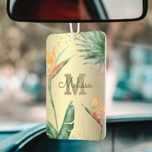 Monogram Gold Tropical Palm Foliage Floral Script Air Freshener