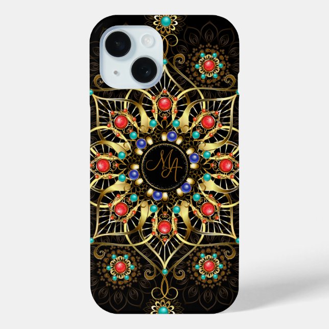 Monogram Gold Turquiose Red Mandala Jewel  Case-Mate iPhone Case (Back)