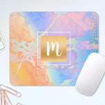 Monogram gold turquoise orange purple watercolor mouse pad<br><div class="desc">A sparkly, faux gold foil monogram square and oblong dots overlay a pastel turquoise blue, purple, pink, and yellow orange background on this chic, girly, modern monogramed mousepad. Makes a chic and stylish statement every time you use it. A great gift for a friend, as well as yourself! Just type...</div>