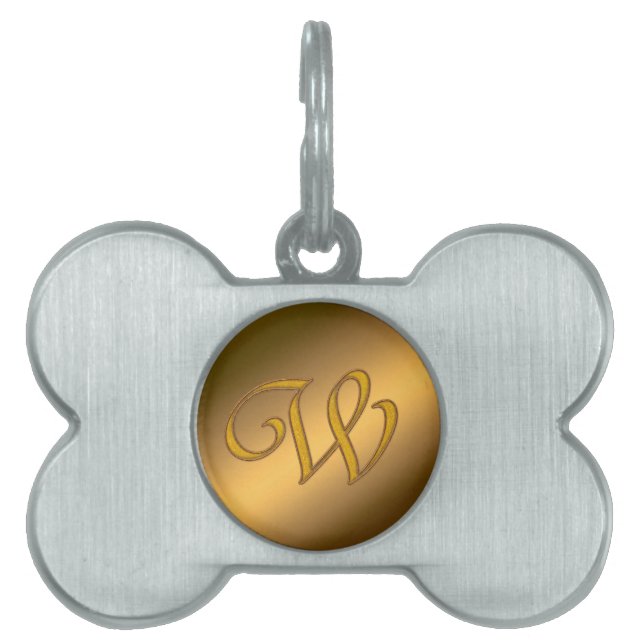 Monogram Gold W Pet ID Tag (Front)