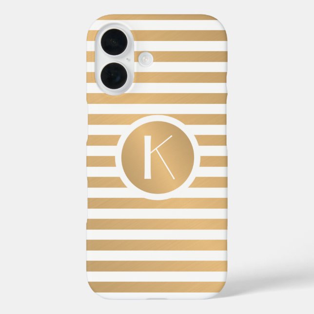 Monogram Gold & White Stripes Case-Mate iPhone Case (Back)