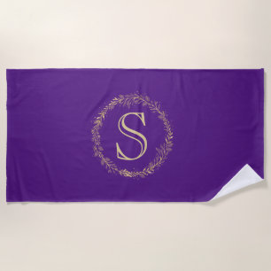 Monogram Gold Wreath Personalized Beach Towel