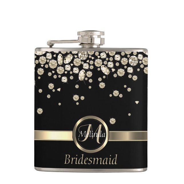 Monogram Golden Diamond - Bridesmaid Hip Flask (Front)