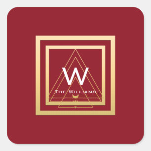 Monogram Golden  Frame Minimal VIP Geometry Red Square Sticker