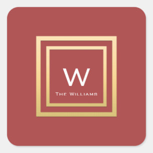 Monogram Golden  Frame Minimalism Geometry Redbean Square Sticker