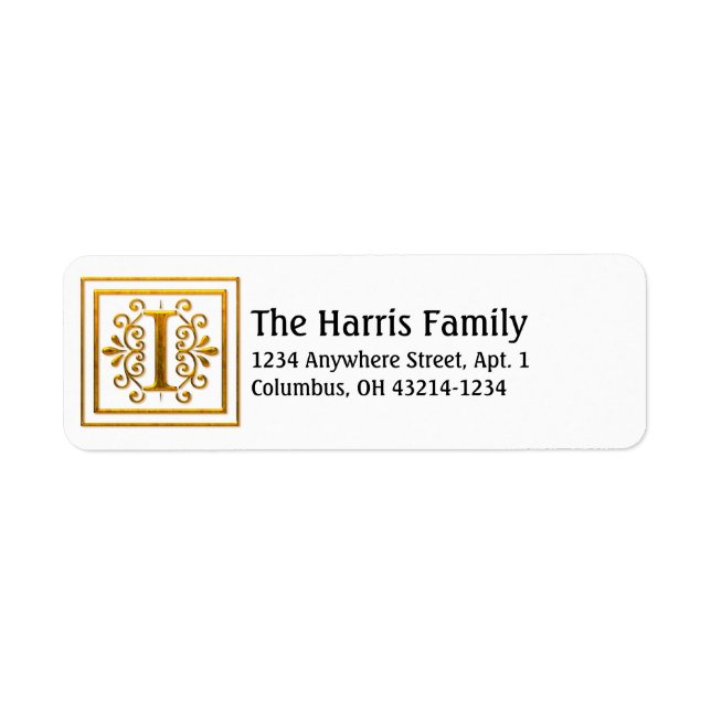 Monogram Golden Letter I Elegant Address Labels (Front)