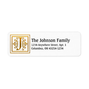Monogram Golden Letter J Elegant Address Labels