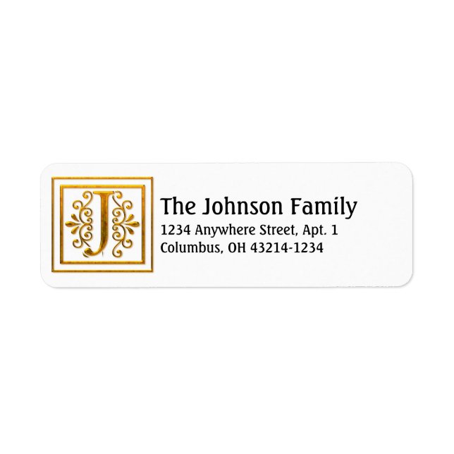 Monogram Golden Letter J Elegant Address Labels (Front)