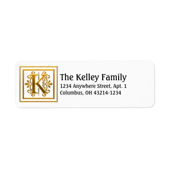 Monogram Golden Letter K Elegant Address Labels (Front)