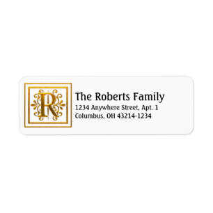 Monogram Golden Letter R Elegant Address Labels