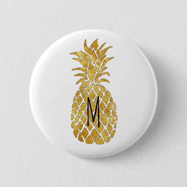 monogram golden pineapple 2 inch round button (Front)