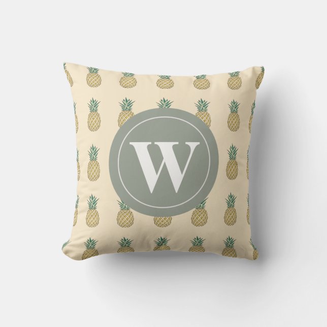 Monogram Golden Pineapple Throw Pillow (Front)