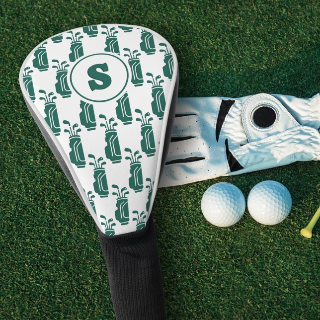 Monogram Golf Bag Pattern Modern Preppy Green Head Cover (Personalized initial for a custom, premium look.)