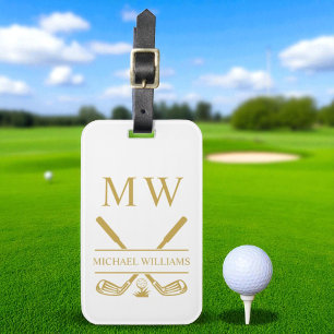 Monogram Golf Clubs White Gold Personalized Luggage Tag