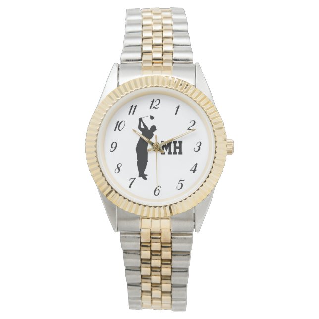 Monogram Golfer Black Golf Elegant Modern dad Watch (Front)