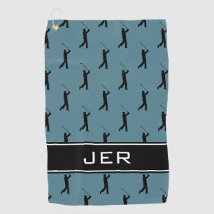 Monogram Golfer Initials Black Pattern Turquoise Golf Towel