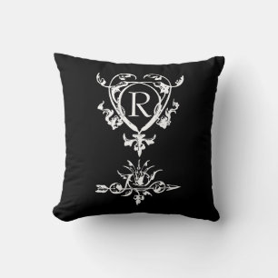 Monogram Gothic Heart And Arrow Motif Throw Pillow