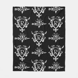Monogram Gothic Heart And Arrow Pattern Fleece Blanket