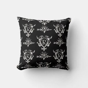 Monogram Gothic Heart And Arrow Pattern Throw Pillow