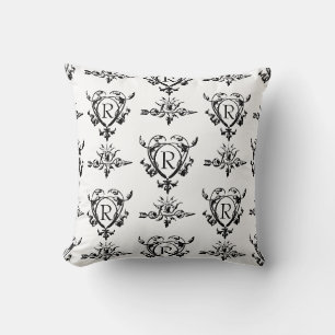 Monogram Gothic Heart And Arrow Pattern Throw Pillow