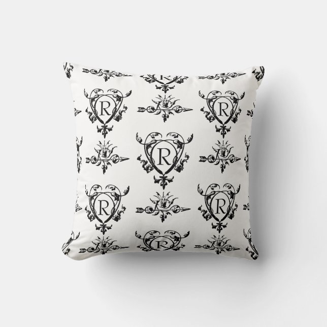 Monogram Gothic Heart And Arrow Pattern Throw Pillow (Front)