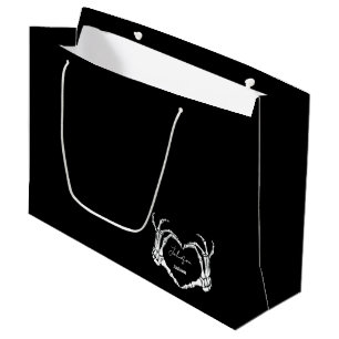 Monogram Gothic Skull Heart Hand Wedding  Large Gift Bag