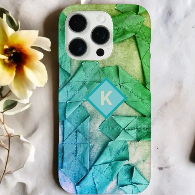 Monogram gradient green teal blue ombre abstract  Case-Mate iPhone case (Creator Uploaded)