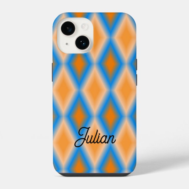 Monogram gradient orange blue diamond shapes iPhone case (Back)