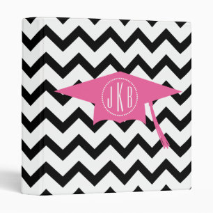 Monogram Graduation Cap Pink + Black Chevron Binder