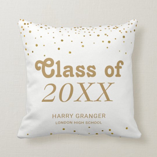 Monogram Graduation Keepsake | Gold Confetti Dots Throw Pillow