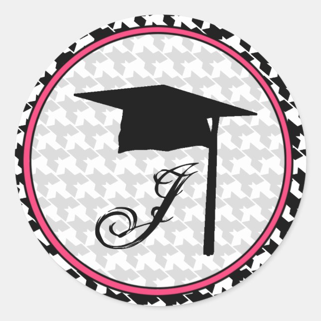 Monogram Graduation Sticker - Houndstooth and Pink (Front)