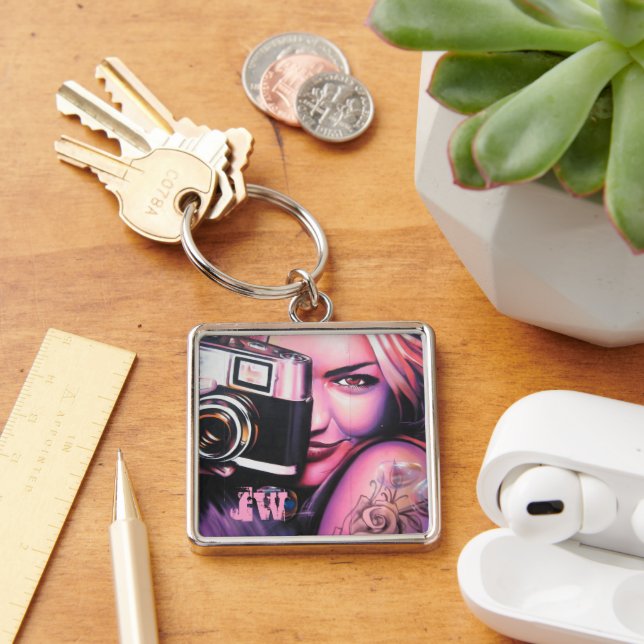 Monogram Grafitti Woman with Camera Keychain (Desk)