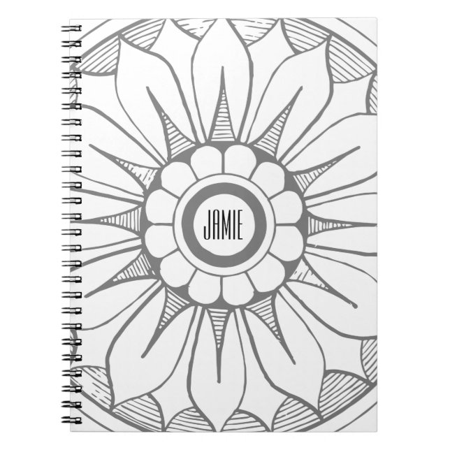 Monogram Gray and Pink Modern Medallion Pattern Notebook (Front)