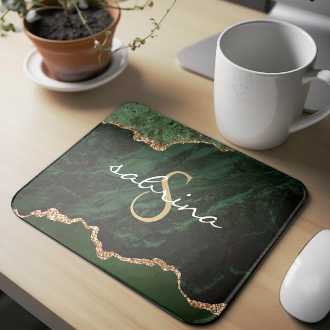 Monogram Green Agate Geode Mouse Pad (Creator Uploaded)