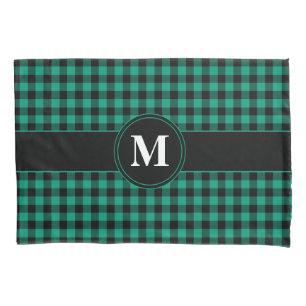 Monogram Green And Black Gingham Pattern Pillowcase