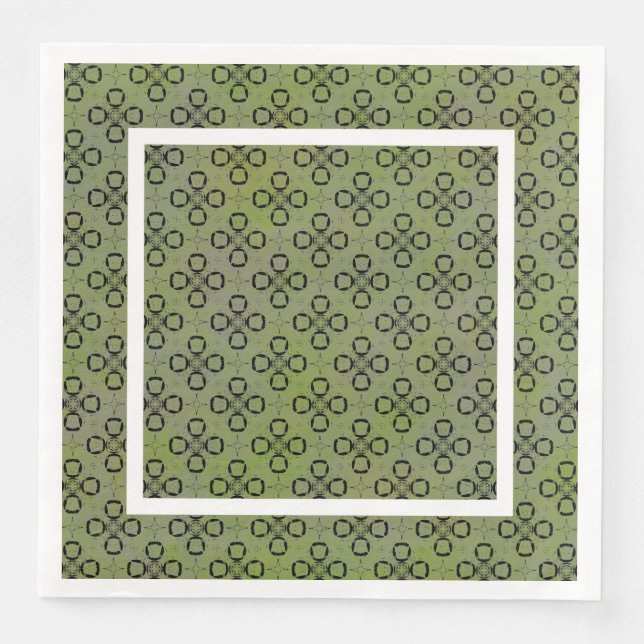 Monogram Green and Black Retro Pattern Napkin (Front)