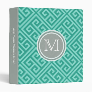 Monogram: Green And Grey Greek Key Pattern Binder
