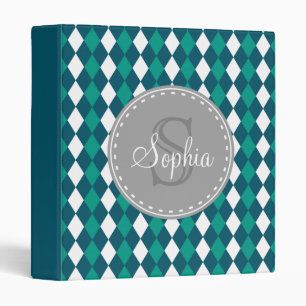 Monogram Green and White Argyle Pattern Binder