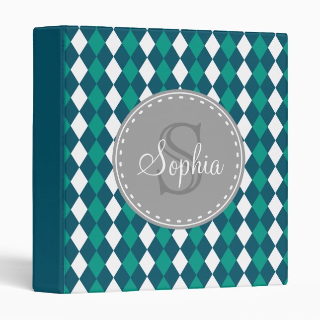 Monogram Green and White Argyle Pattern Binder (Front/Spine)