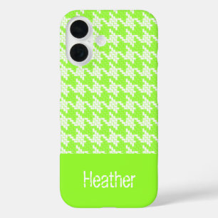 Monogram green and white houndstooth pattern  iPhone 16 case