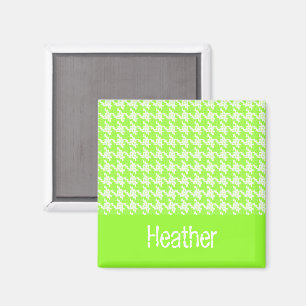 Monogram green and white houndstooth pattern magnet