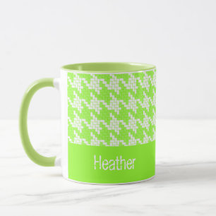 Monogram green and white houndstooth pattern  mug