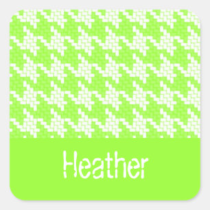 Monogram green and white houndstooth pattern  square sticker
